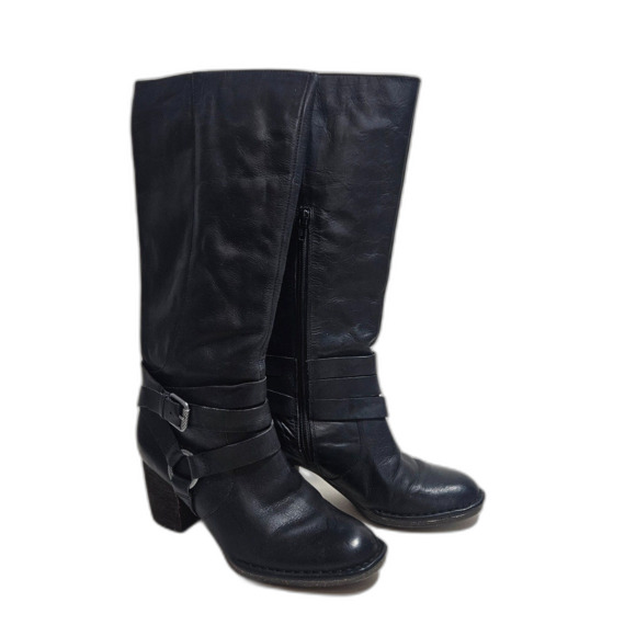 Naya Gazelle Leather Boots Black Block Heel Mid Calf 7.5 Women's Bikercore - Picture 13 of 13